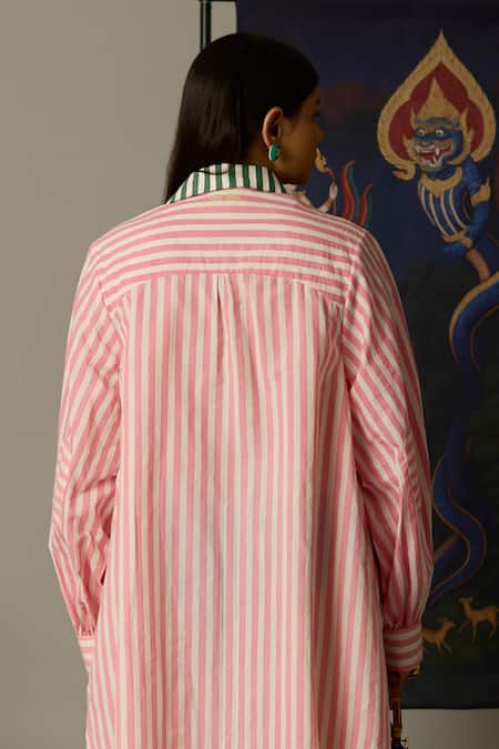 Shop_Quod_Multi Color Cotton Collared Striped Designer Dress _at_Aza_Fashions