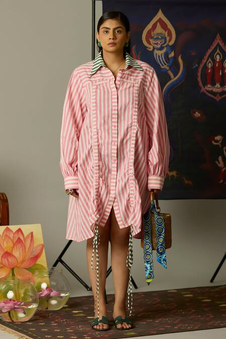 Shop_Quod_Multi Color Cotton Collared Striped Designer Dress 