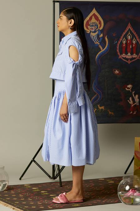 Buy_Quod_Blue Cotton Aqua Striped Designer Skirt_Online_at_Aza_Fashions