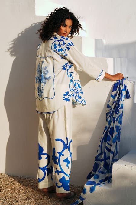 Rainas Blue Mirage Cotton Linen Set 