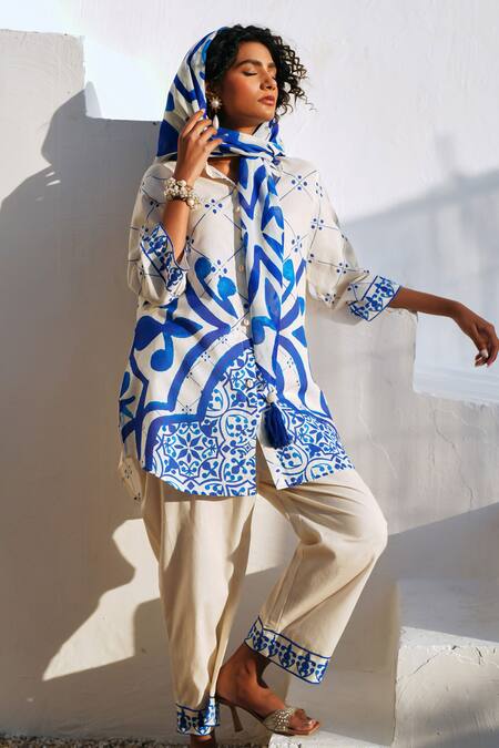 Buy Rainas Beige Cotton, Linen Embroidery Collared Turkish Whisper Set Online at Aza Fashions Buy_Rainas_Beige Cotton, Linen Embroidery Collared Turkish Whisper Set _Online_at_Aza_Fashions