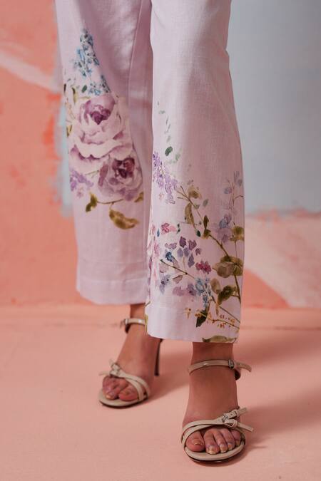 Rainas Lilac Cotton, Linen Embroidery, Sequins Collared Floral Print Set Online at Aza Fashions Rainas_Lilac Cotton, Linen Embroidery, Sequins Collared Floral Print Set _Online_at_Aza_Fashions