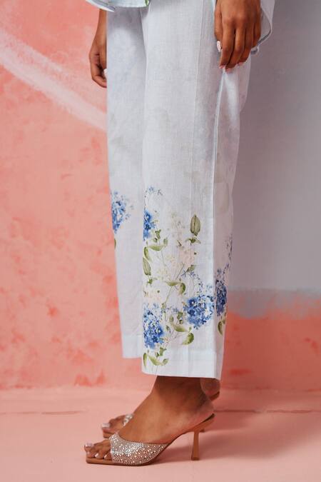 Buy Rainas Blue Cotton, Linen Collared Floral Print Set Online at Aza Fashions Buy_Rainas_Blue Cotton, Linen Collared Floral Print Set _Online_at_Aza_Fashions