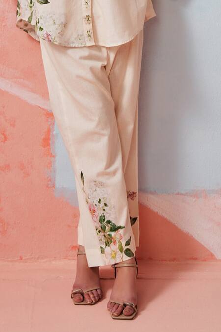 Rainas Off White Cotton, Linen Embroidery Collared Floral Print Set Online at Aza Fashions Rainas_Off White Cotton, Linen Embroidery Collared Floral Print Set _Online_at_Aza_Fashions