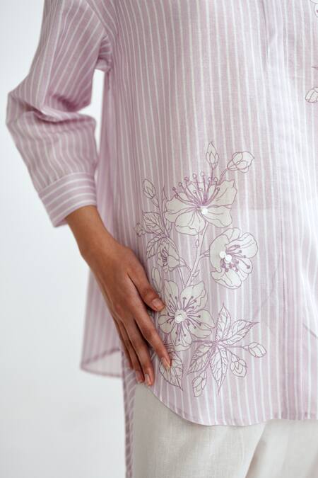 Shop Rainas Pink Cotton, Linen Embroidery Collared Blossom Streak Set Online at Aza Fashions Shop_Rainas_Pink Cotton, Linen Embroidery Collared Blossom Streak Set _Online_at_Aza_Fashions