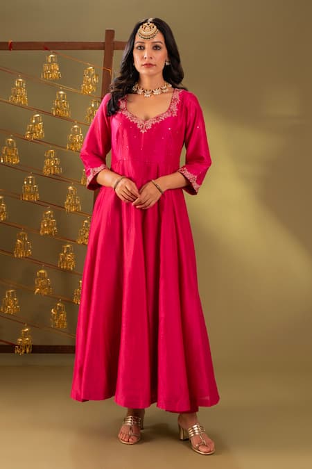 Rashi Jain Pink Chanderi Anarkali Set 