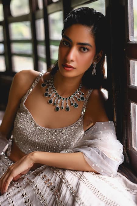 Sabe Silver Tissue, Net Sequins, Beads Scoop Neck Designer Grey Aaravi Lehenga Set Online at Aza Fashions Sabe_Silver Tissue, Net Sequins, Beads Scoop Neck Designer Grey Aaravi Lehenga Set _Online_at_Aza_Fashions