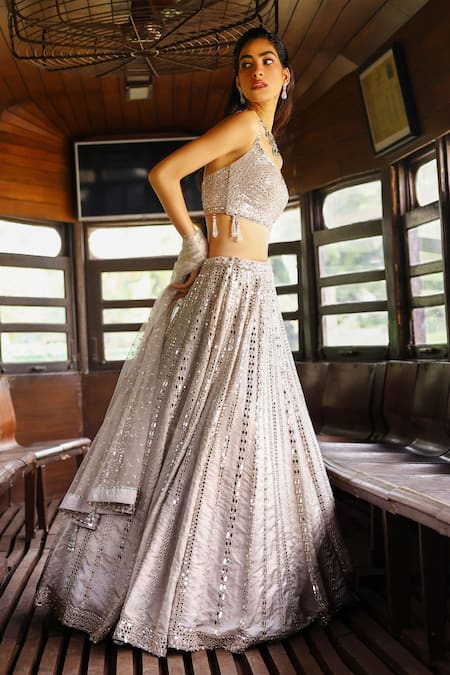 Buy Sabe Silver Tissue, Net Sequins, Beads Scoop Neck Designer Grey Aaravi Lehenga Set Online at Aza Fashions Buy_Sabe_Silver Tissue, Net Sequins, Beads Scoop Neck Designer Grey Aaravi Lehenga Set _Online_at_Aza_Fashions