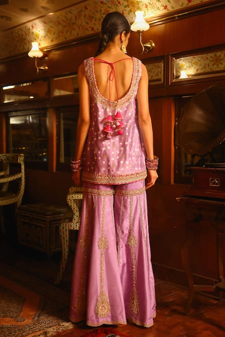 Sabe Lilac Bandhani Silk Sharara Set 