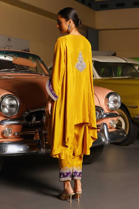 Sabe Designer Mustard Purple Kiran Kurta Set 