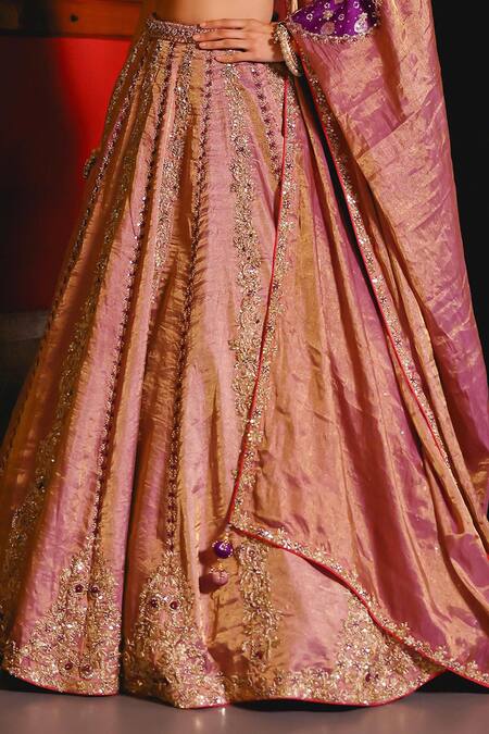Sabe_Purple Tissue, Silk Sequins, Embroidery V-neck Haseen Lehenga Set _at_Aza_Fashions
