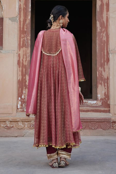 Etasha By Asha Jain Rust Metallic Mesh Anarkali Set 