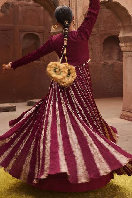 Buy_Etasha By Asha Jain_Magenta Silk Sequins Round , Plunge Textured Anarkali Set _Online_at_Aza_Fashions