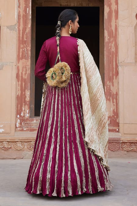 Etasha By Asha Jain Magenta Textured Silk Anarkali Set 