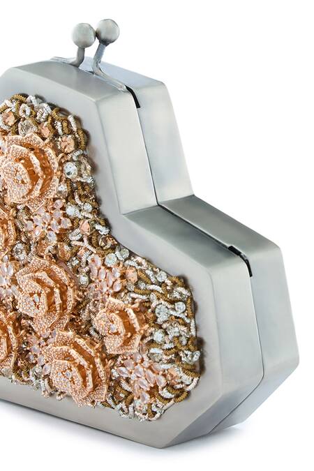 Anaar Gray Embroidery, Beads Grey Floral Clutch Bag Online at Aza Fashions Anaar_Gray Embroidery, Beads Grey Floral Clutch Bag _Online_at_Aza_Fashions