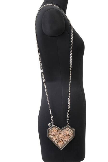 Shop Anaar Gray Embroidery, Beads Grey Floral Clutch Bag Online at Aza Fashions Shop_Anaar_Gray Embroidery, Beads Grey Floral Clutch Bag _Online_at_Aza_Fashions