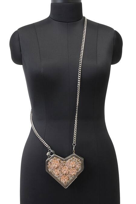 Buy Anaar Gray Embroidery, Beads Grey Floral Clutch Bag Buy_Anaar_Gray Embroidery, Beads Grey Floral Clutch Bag