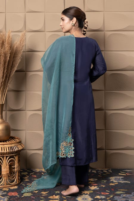 Label Flamingo By Vrinda Blue Zardozi Embroidered Kurta Set 