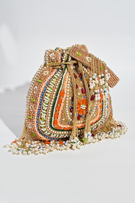 House Of Webhin Embroidered Multi Color Potli Bag 