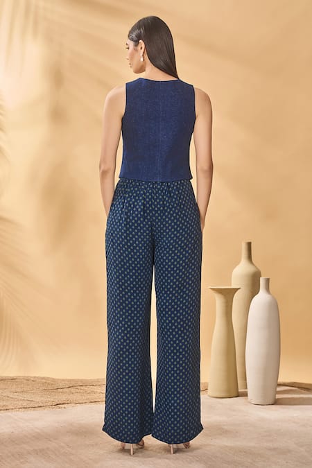 Masaba Paw-Tree Denim Waistcoat Trouser Set 