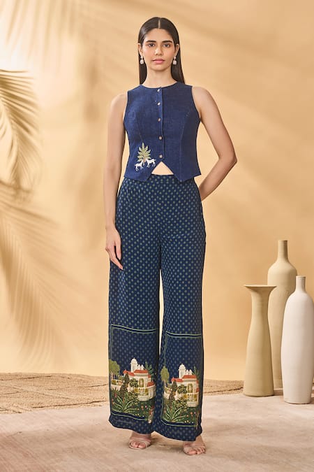 Masaba Paw-Tree Denim Waistcoat Trouser Set 