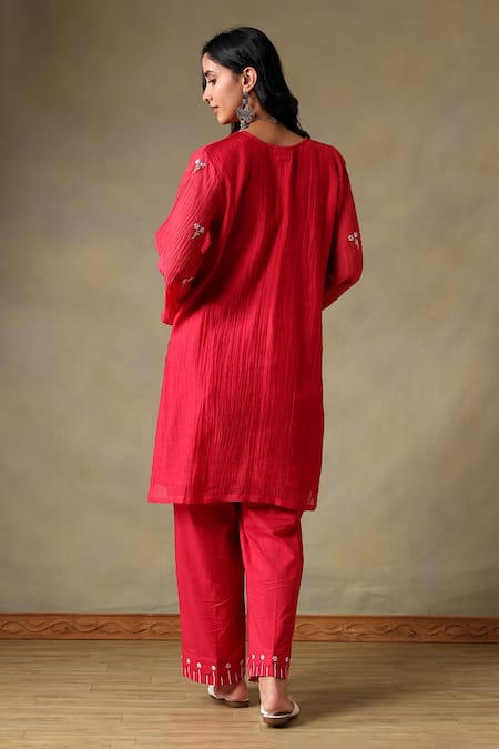 Tashee Red Chanderi Kurta with Pant 