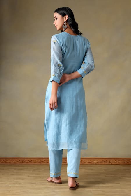 Tashee Powder Blue Chanderi Kurta & Pant Set 