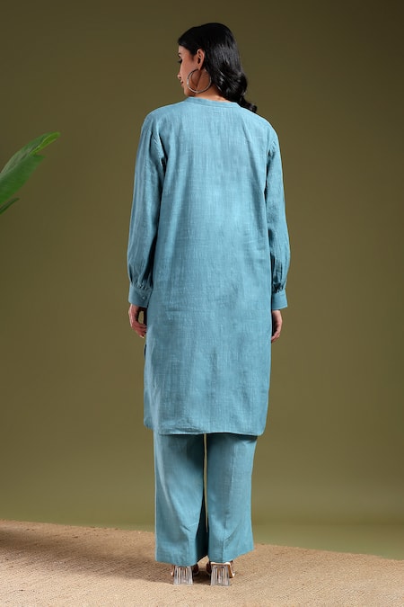 Tashee Powder Blue Linen Kurta & Pant Set 