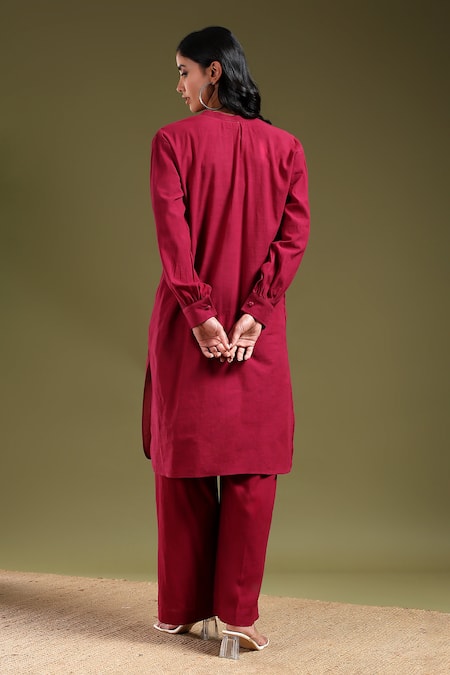 Tashee Maroon Linen Kurta with Pant Set 