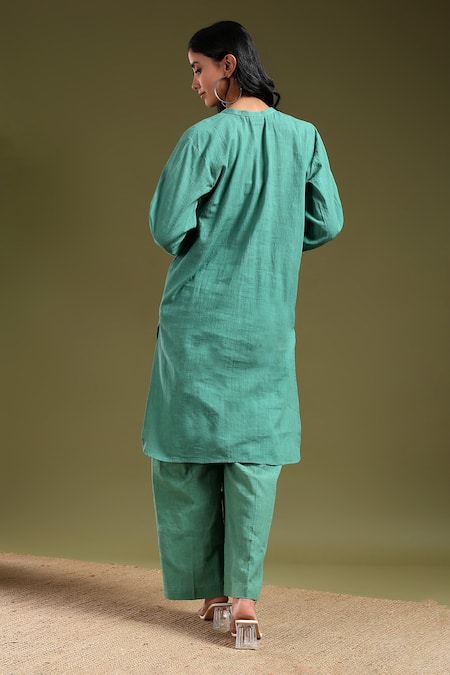 Tashee Sage Green Linen Kurta & Pant Set 