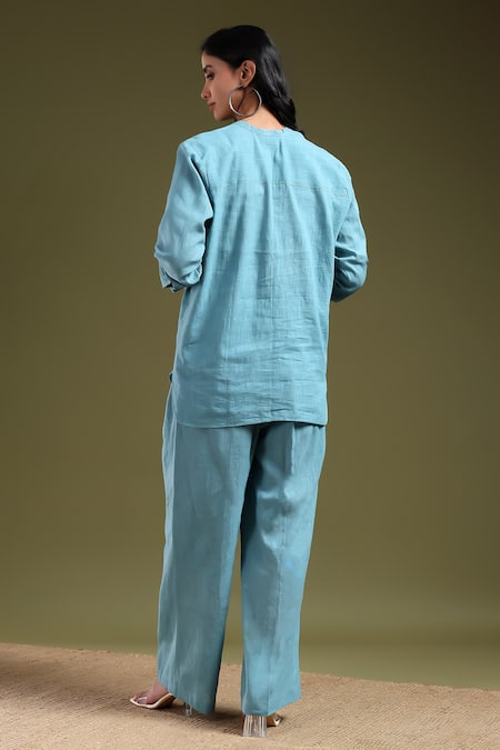Tashee Powder Blue Linen Shirt & Pant Set 
