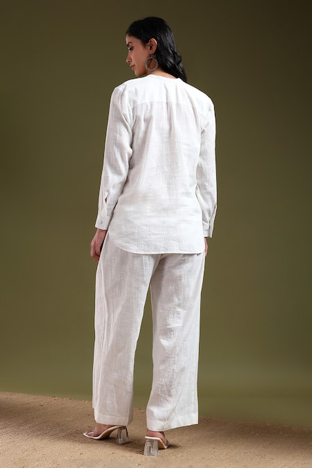 Tashee Ivory Linen Shirt & Pant Coord Set 