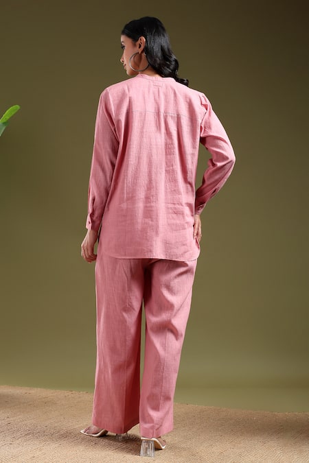 Tashee Pink Linen Shirt & Pant Coord Set 