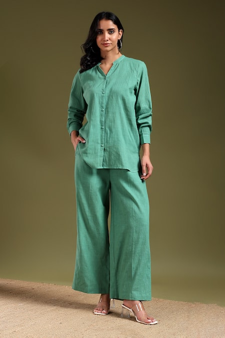 Tashee Sage Green Linen Tunic & Pant Set 