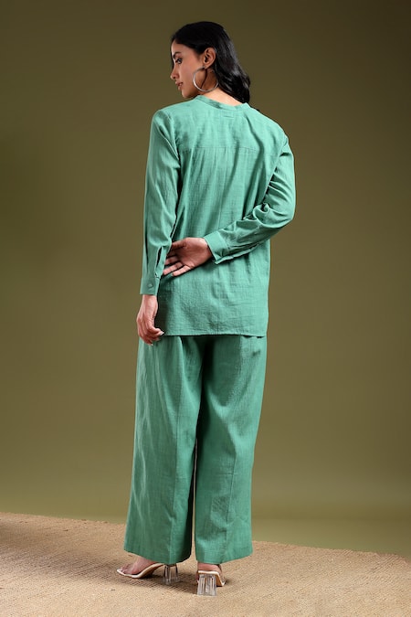 Tashee Sage Green Linen Shirt & Pant Set 