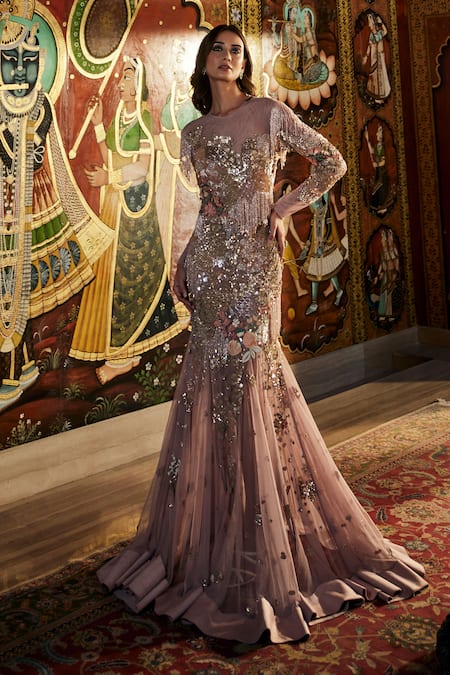 Sahil Kochhar Designer Pink Embellished Gown 
