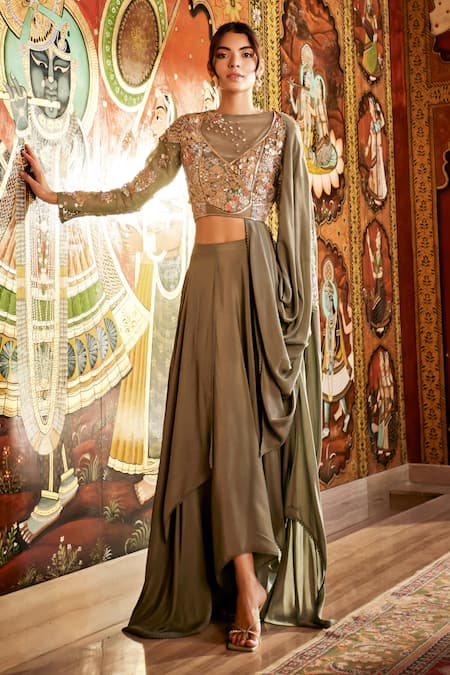 Sahil Kochhar Designer Zaira Draped Top & Skirt Set 