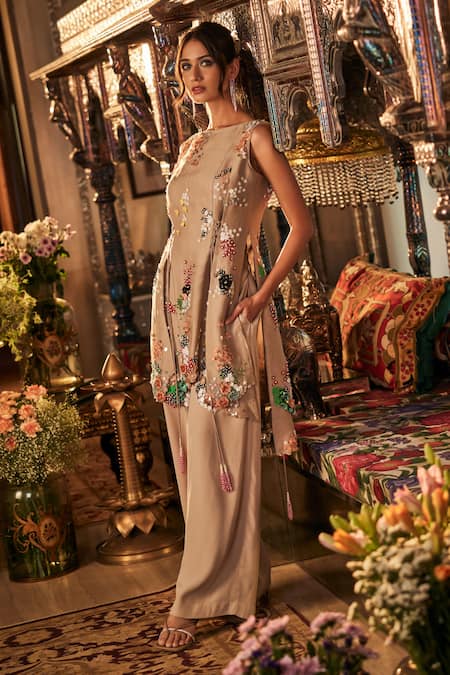 Sahil Kochhar Designer Floral Embroidered Kurta Pant Set 