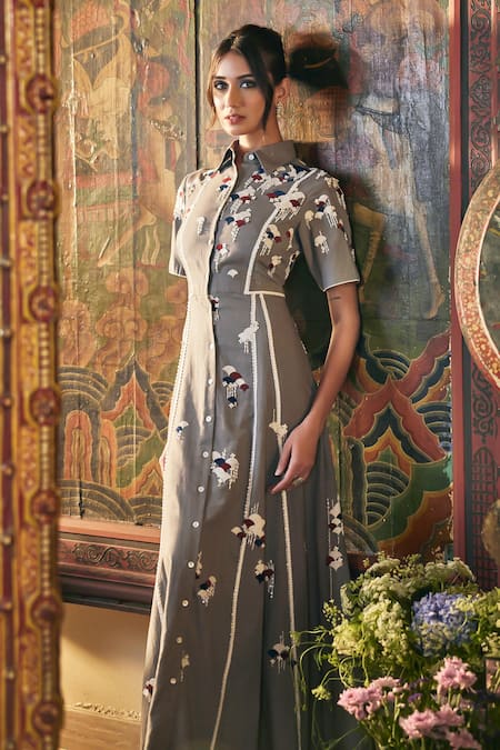 Sahil Kochhar Grey Designer Dress 