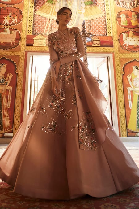 Sahil Kochhar Beige Embroidered Designer Gown 