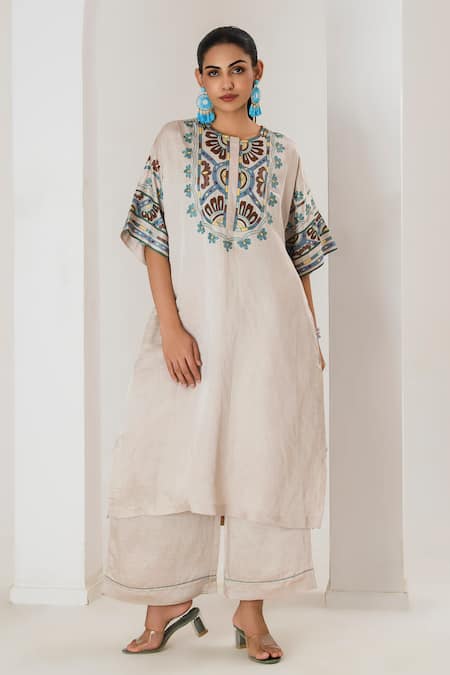 Saahiil Kapoor Champagne Embroidered Kurta & Pant Set 
