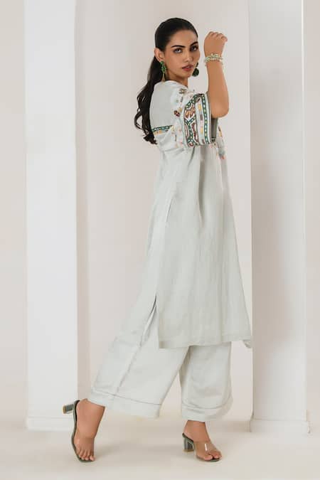 Buy Saahiil Kapoor Mint Linen, Satin Embroidery Round Neck Kurta And Pant Set Online at Aza Fashions Buy_Saahiil Kapoor_Mint Linen, Satin Embroidery Round Neck Kurta And Pant Set _Online_at_Aza_Fashions