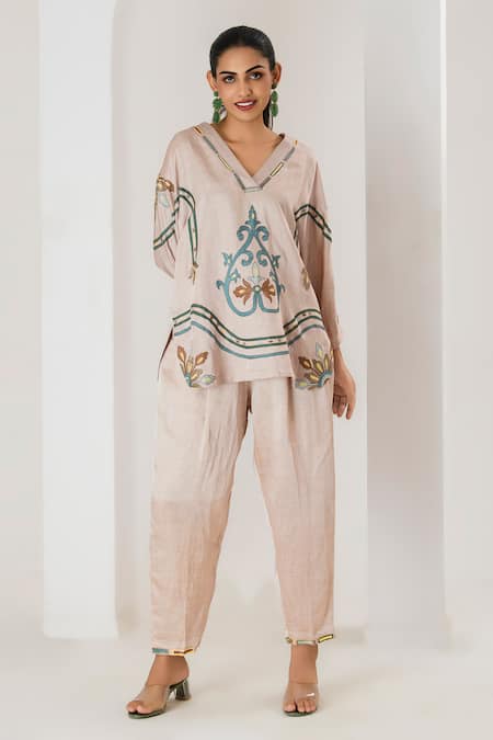 Saahiil Kapoor Champagne Embroidered Tunic & Pant Set 