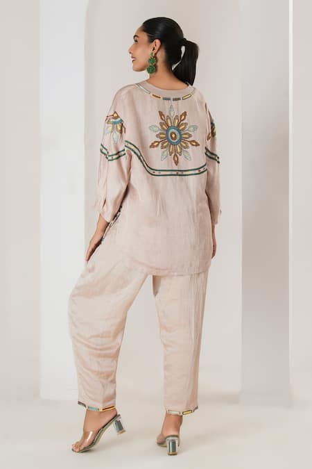 Saahiil Kapoor Champagne Embroidered Tunic & Pant Set 