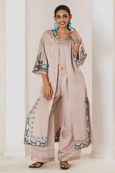 Saahiil Kapoor Champagne Linen Satin Jacket Set 