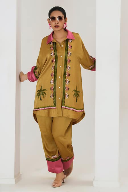 Saahiil Kapoor Mustard Embroidered Shirt & Pant Set 