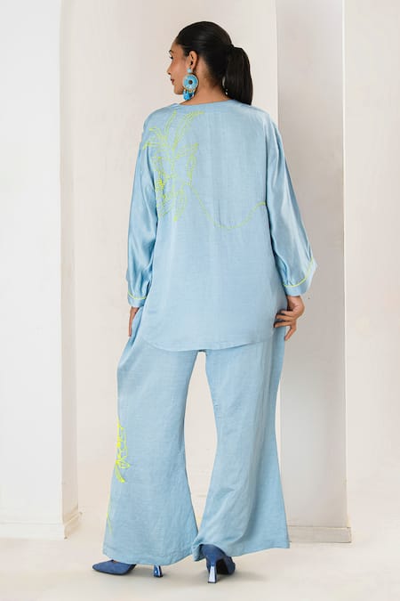 Saahiil Kapoor Sky Blue Designer Top & Pant Set 