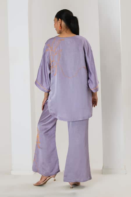 Saahiil Kapoor Lilac Linen Satin Top & Pant Set 