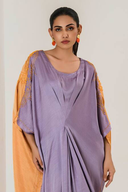 Shop_Saahiil Kapoor_Multi Color Silk Embroidery Round Neck Block Kaftan _Online_at_Aza_Fashions