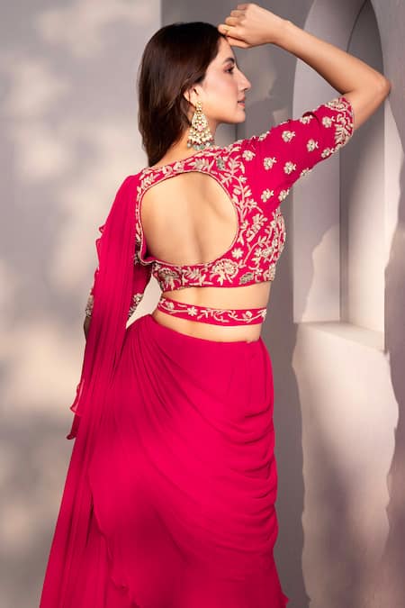 Dajwaree Designer Pink Georgette Saree Set 